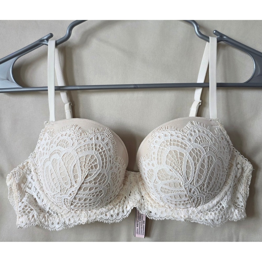 Victorias Secret Dream Angels Lined Demi Bra Cream Ivory Lace 36B Underwire - Picture 1 of 3